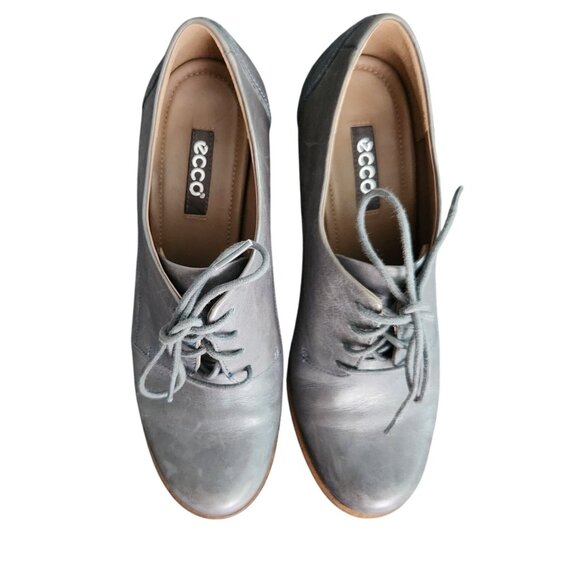 Ecco Oxford Lace Up Heels Blue Gray Boots Womens Size 8-8.5 Vintage Whimsigoth - Picture 7 of 10